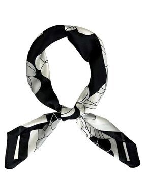 Silk Feel White & Black Edge Satin Square Head Scarf for Women Medium 28 Inch